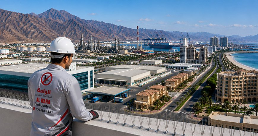 Bird Protection Services Fujairah covering commercial buildings, warehouses, industrial facilities, hotels, residential communities and Port of Fujairah properties.