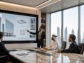Facility manager presenting a commercial bird control and preventive maintenance strategy for a modern UAE office building during a professional planning meeting.